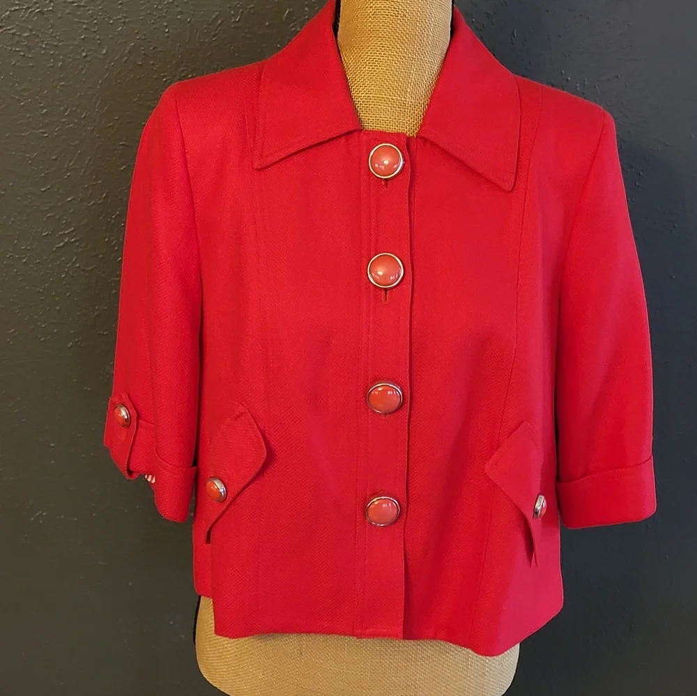 NYgard Collection Red Linen Blend Cropped Jacket Size 8